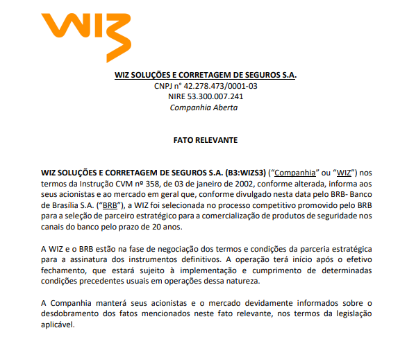 Wiz anuncia exclusividade na comercialização de seguros no BRB