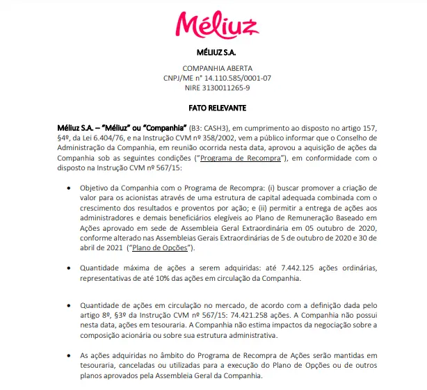 Méliuz anuncia programa de recompra de ações para fortalecer estrutura de capital