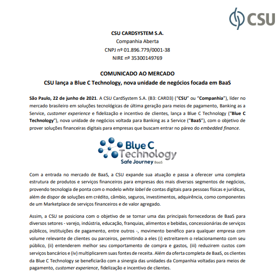 CSU lança a Blue C Technology, nova unidade de negócios focada em BaaS