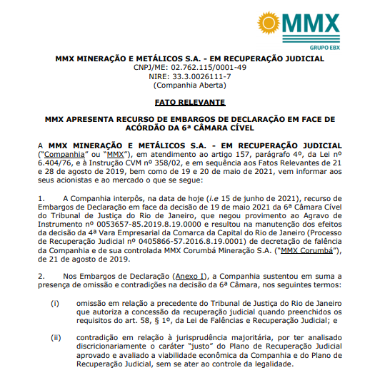 MMX entra com recurso de embargo após Justiça decretar falência