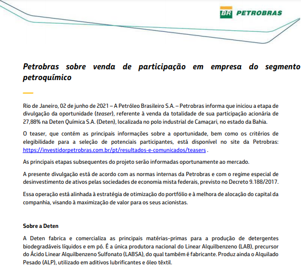 Petrobras coloca fábrica de detergentes biodegradáveis à venda