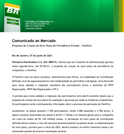 Petrobras anuncia proposta de criação de Novo Plano de Previdência Privada, o FlexPrev