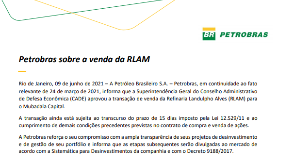 Petrobras: Cade aprova venda da Refinaria Landulpho Alves (RLAM) 