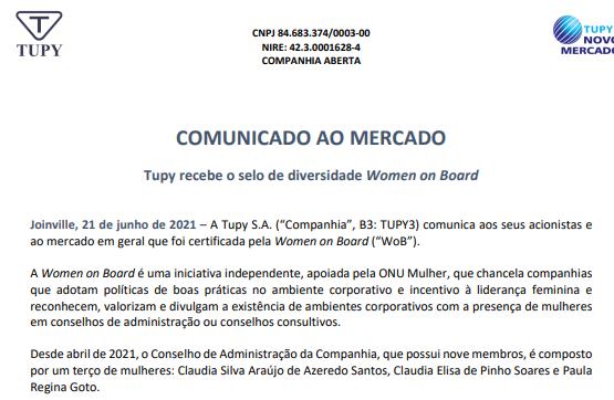 Tupy recebe o selo de diversidade Women on Board