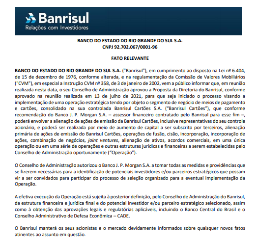 Banrisul pretende implementar segmento de meios de pagamentos e cartões 