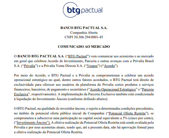 BTG celebra acordo estratégico com Privalia e vai oferecer produtos financeiros na plataforma 