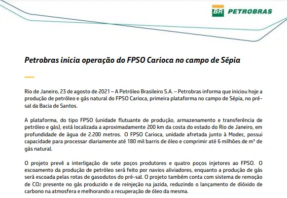 Petrobras inicia operação do FPSO Carioca no campo de Sépia