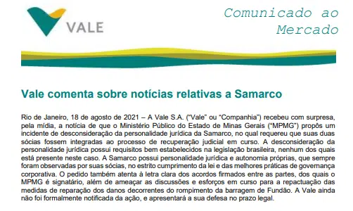 MP pede apreensão judicial de bens da Vale e BHP no valor da dívida da Samarco de R$ 50,7 bi