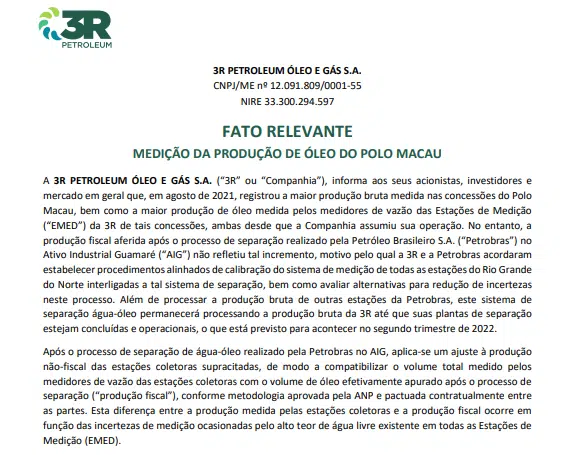 3R Petroleum registra sua maior produção bruta no Polo Macau