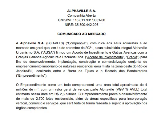 Alphaville e Granja vão desenvolver empreendimentos entre a Barra e o Recreio, no RJ