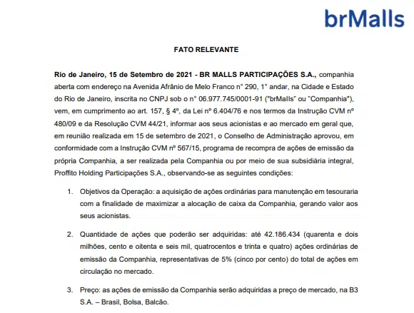 brMalls: Conelho aprova programa de recompra de ações 