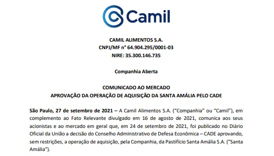 CADE aprova aquisição da Pastifício Santa Amália pela Camil