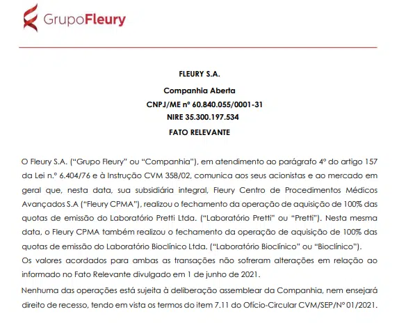 Fleury conclui aquisição do Laboratório Pretti e Laboratório Bioclínico