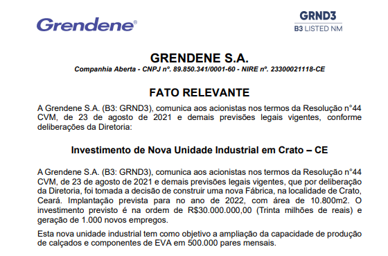 Grendene vai construir nova fábrica de R$30 mi no Crato (CE)