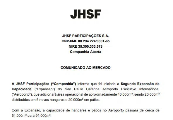 JHSF inicia 2ª Expansão do São Paulo Catarina Aeroporto Executivo Internacional