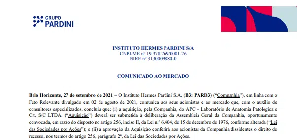 Hermes Pardini conclui aquisição do APC Laboratório de Anatomia Patológica