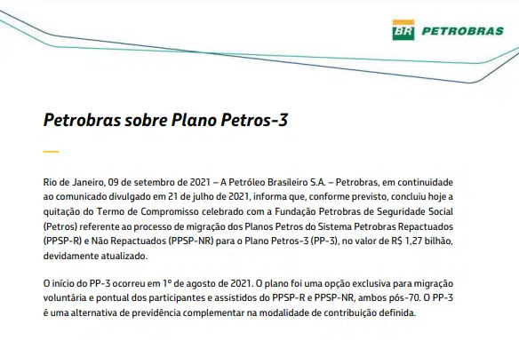 Petrobras quita Termo de Compromisso de R$ 1,27 bi com a Petros
