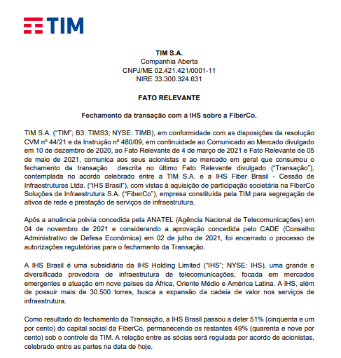 TIM faz acordo com IHS para venda de controle de empresa de fibra - Época  Negócios