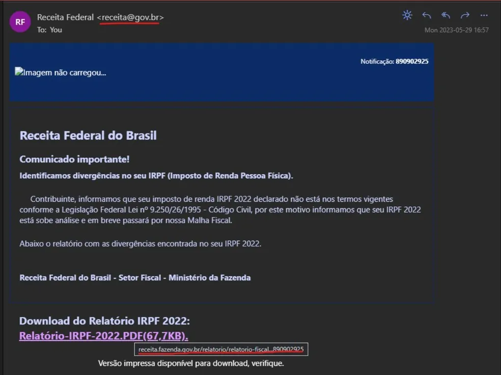 Receita Federal alerta para golpe através de e-mail em relação ao Imposto de Renda